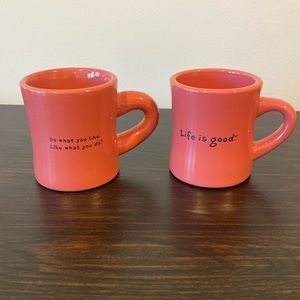 Life is Good Diner Mugs (2) Tulip "Grow" and Rocket